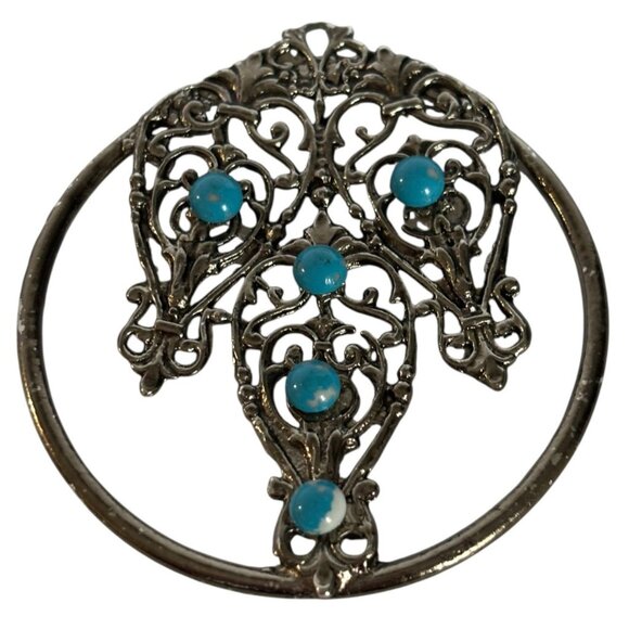 Unbranded Jewelry - Vintage Silver Tone Necklace Pendant Intricate Filigree Design Circle Jewelry